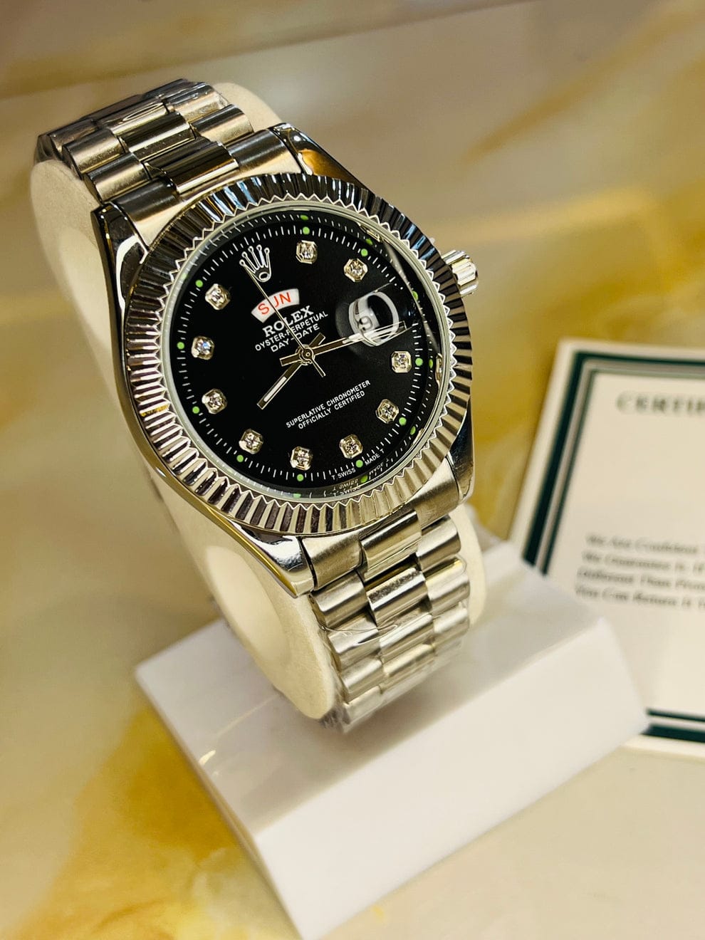 ROLEX DAY DATE BLACK SILVER DIAL WATCH ⌚️