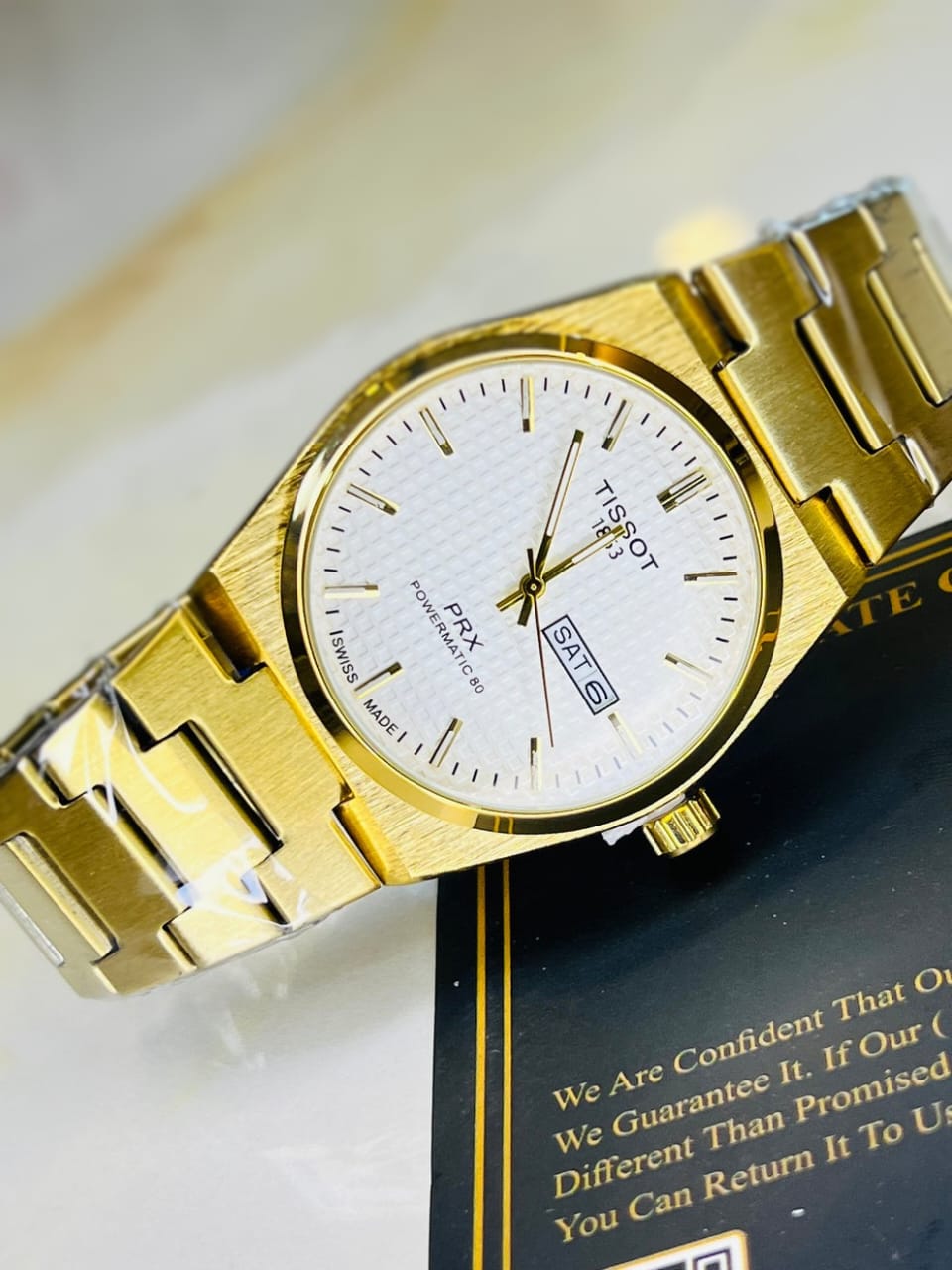 Tissot PRX Gold With White Textured Watch