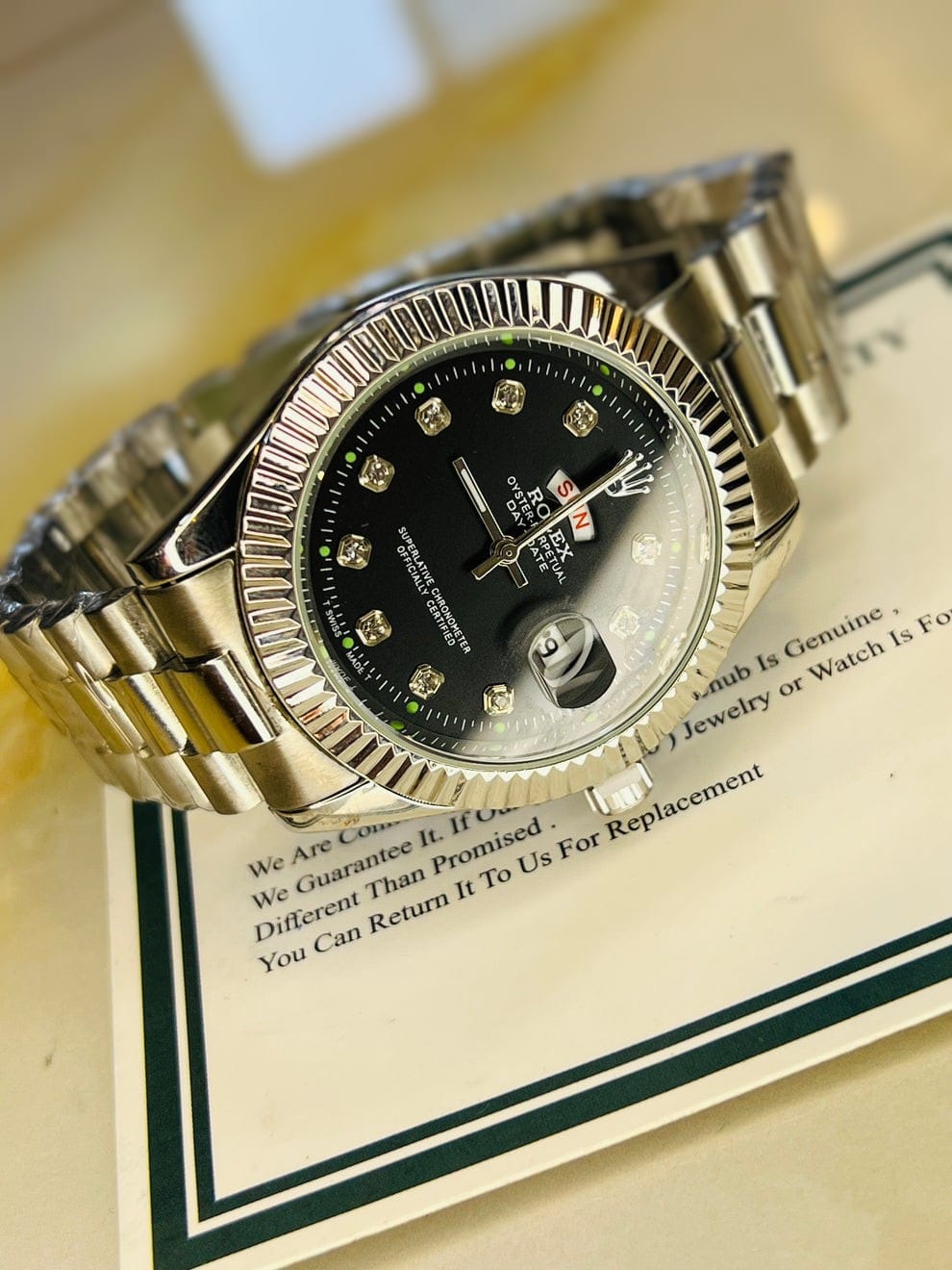 ROLEX DAY DATE BLACK SILVER DIAL WATCH ⌚️