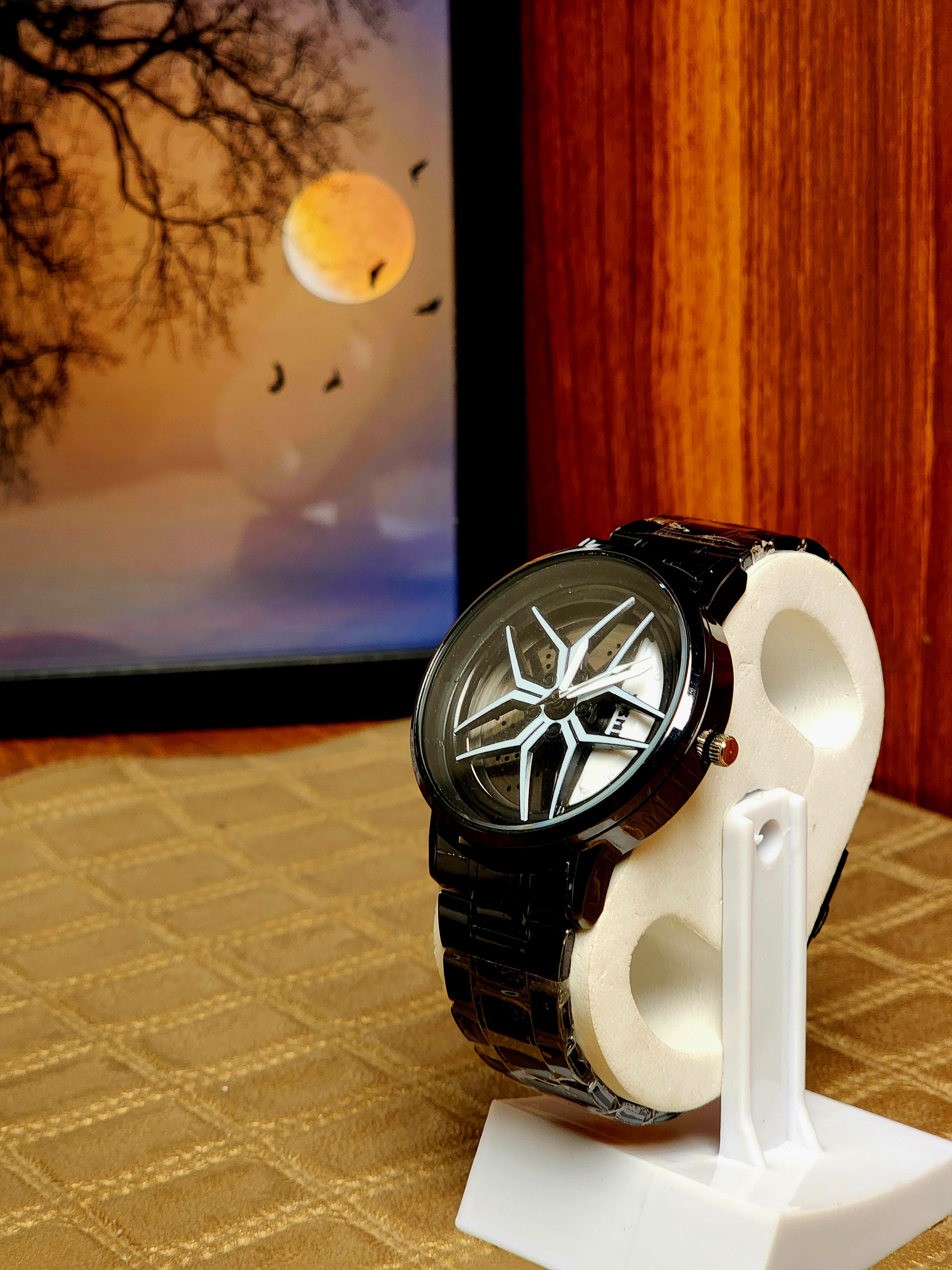SKMEI STAINLESS STEEL BLACK WATCH WITH WHEEL DIAL MOVEMENT